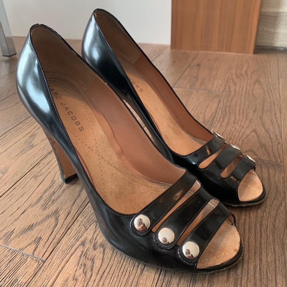 Marc Jacobs Triple-strap Open-toe Black Heels